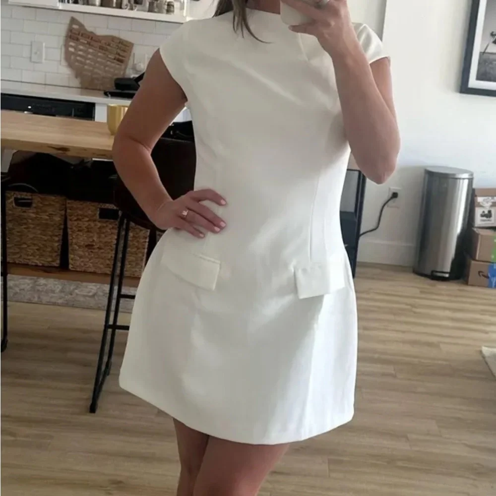 White Sheath Mini Dress with Mock Neck - Picture 4 of 5